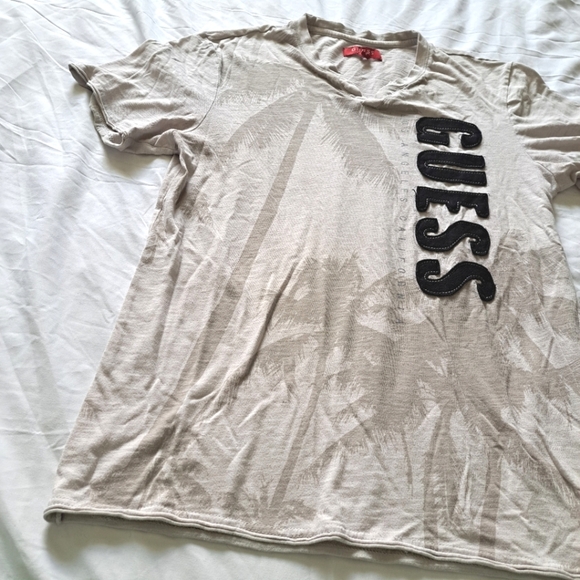 GUESS | Tan men's palm tree short sleeve t shirt with raised logo - Picture 2 of 8